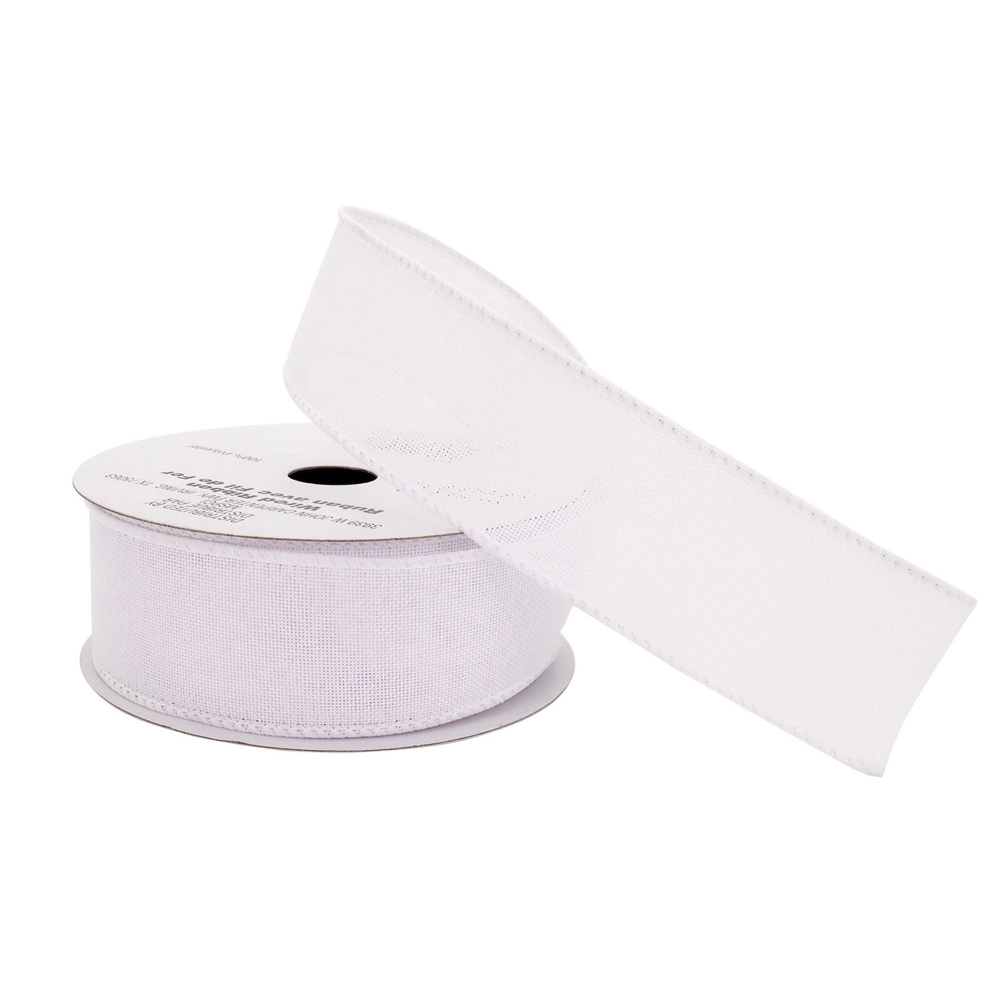 1.5" x 20ft. White Wired Faux Linen Ribbon by Celebrate It™